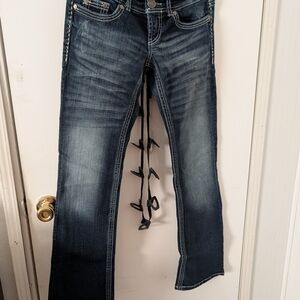 Miss Me Women's Dark Blue Bootcut Jeans with Contrast Stitching